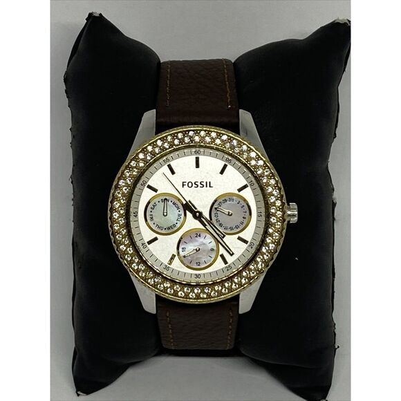 Fossil Stella ES2944 Women's Brown Leather Strap Analog Dial Quartz Watch EY476 - Picture 1 of 12